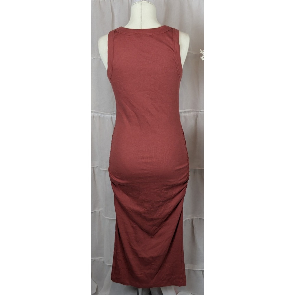 Michael Stars Lori Rust Brown Ribbed Ruched Stretch Bodycon Midi Dress Size M - Picture 4 of 10